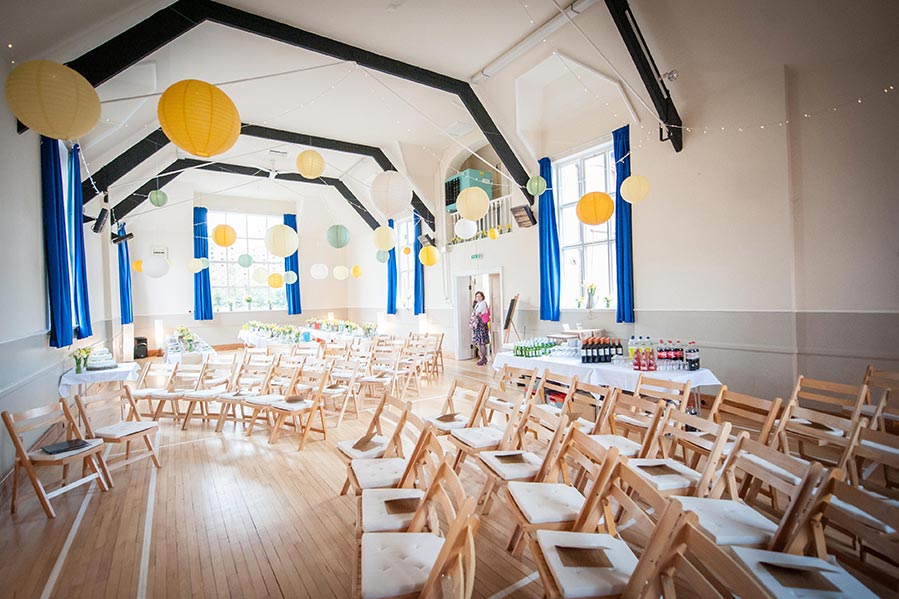 Wedding party set up at Dumbleton Village Hall