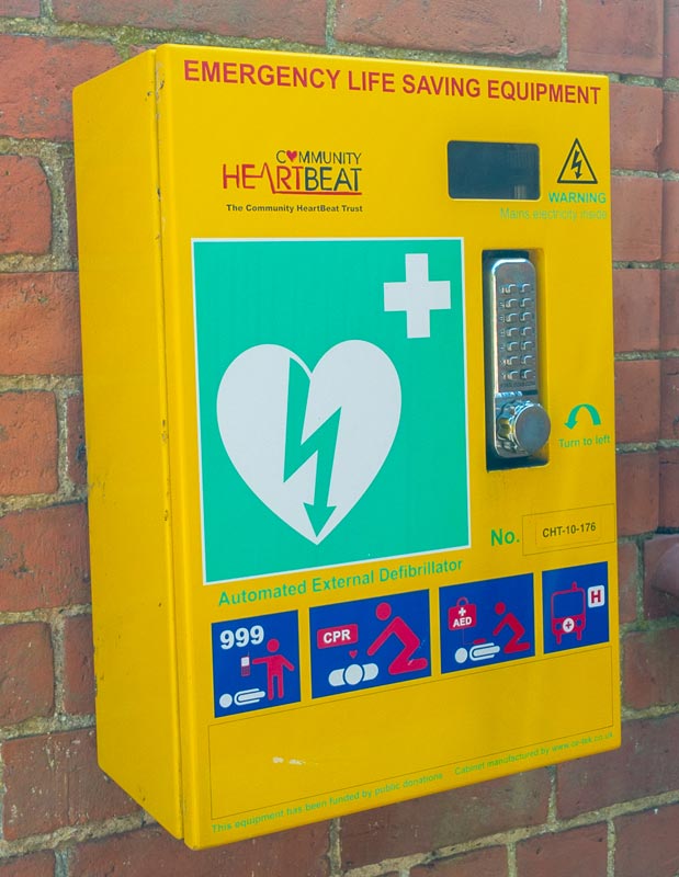 Defibrillator at Dumbleton Village Hall